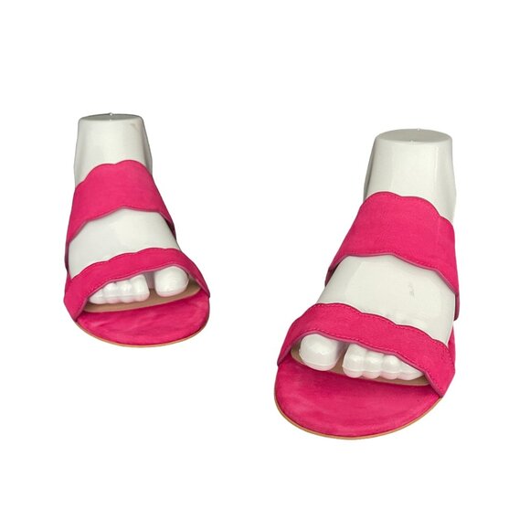 Stuart Weitzman Shoes - Stuart Weitzman Santorini H. Pink Suede Scalloped Strap Sandal, Size 7 WORN ONCE